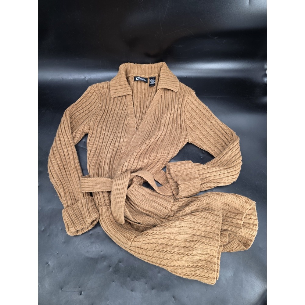 Cavalini Long Knit Cardigan Acrylic Brown Button Front Medium Fall/ Winter/Summe - Picture 4 of 9